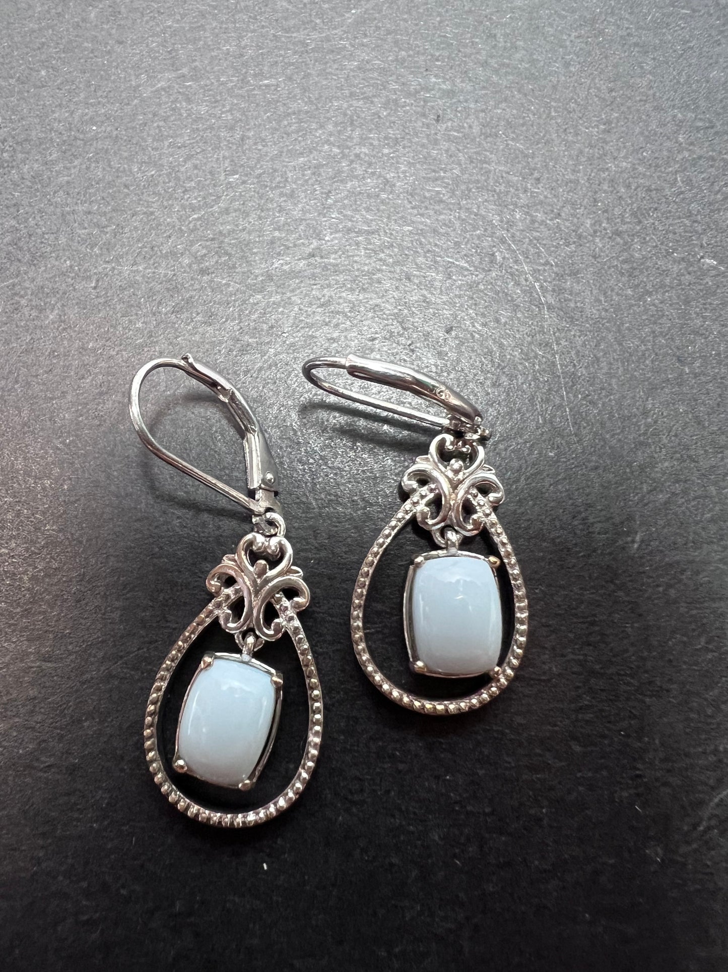 Blue opal Sterling silver dangle earrings