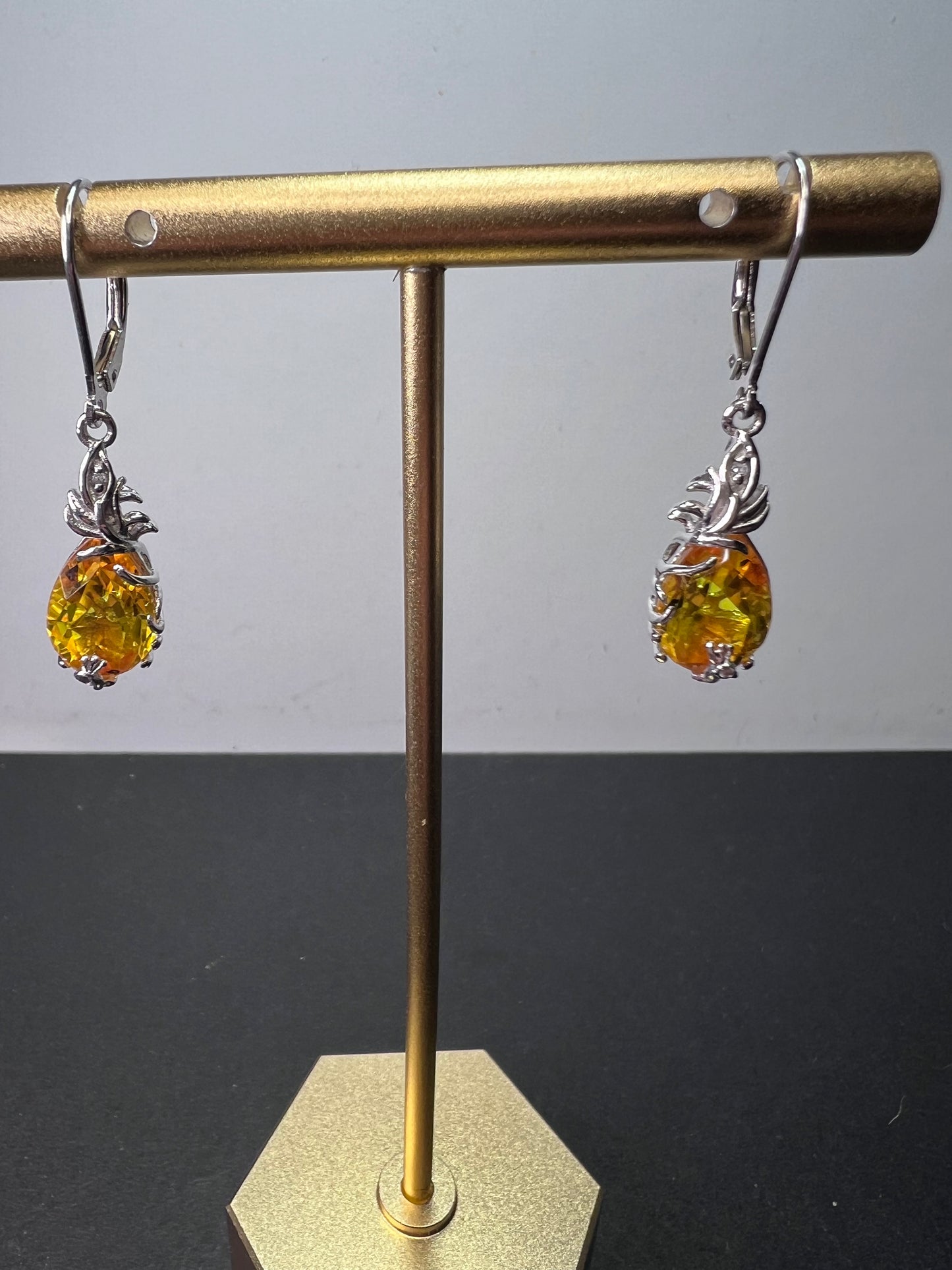 Lemon yellow treated quartz sterling silver drop earrings