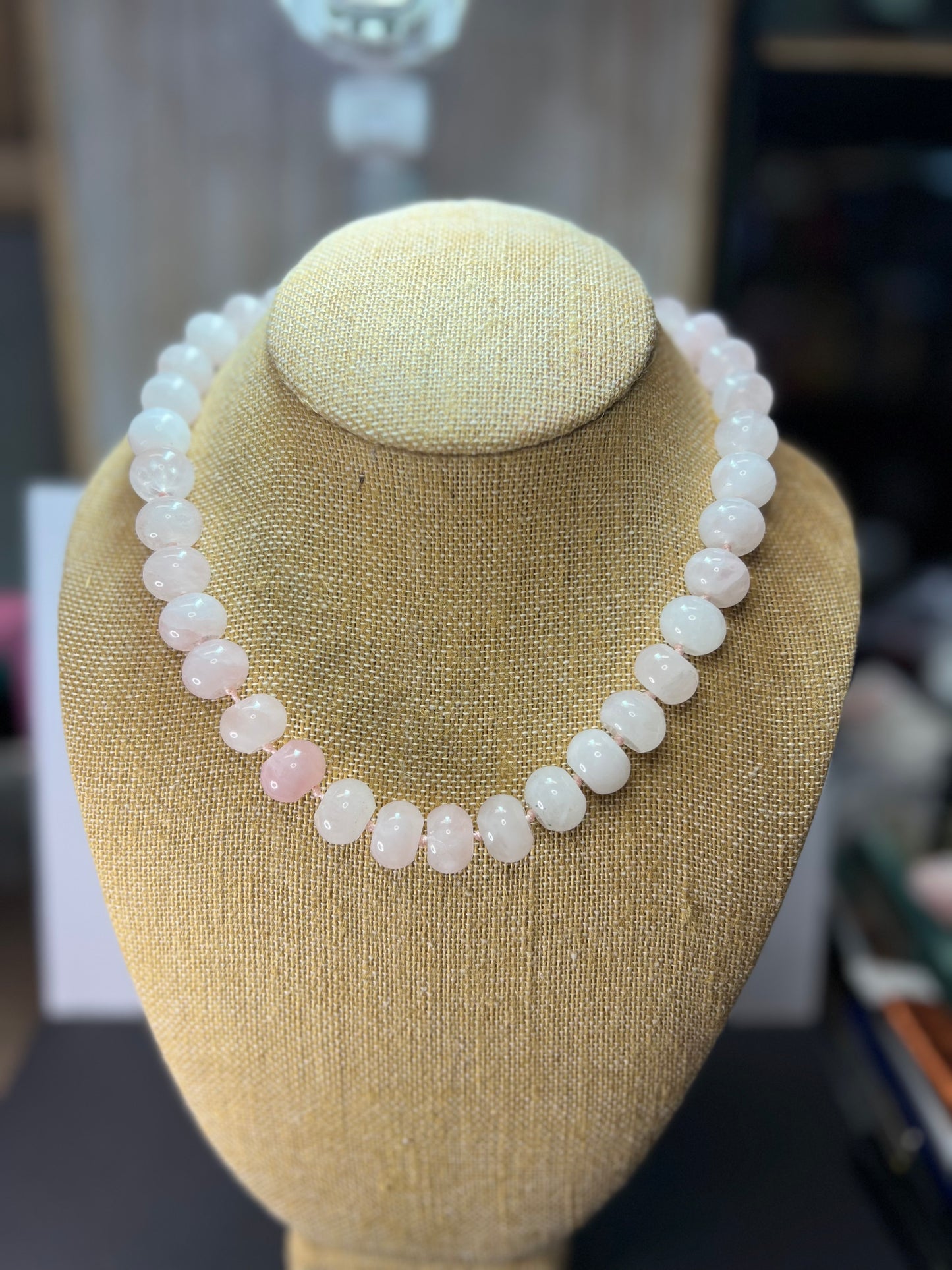 Rose quartz knotted necklace