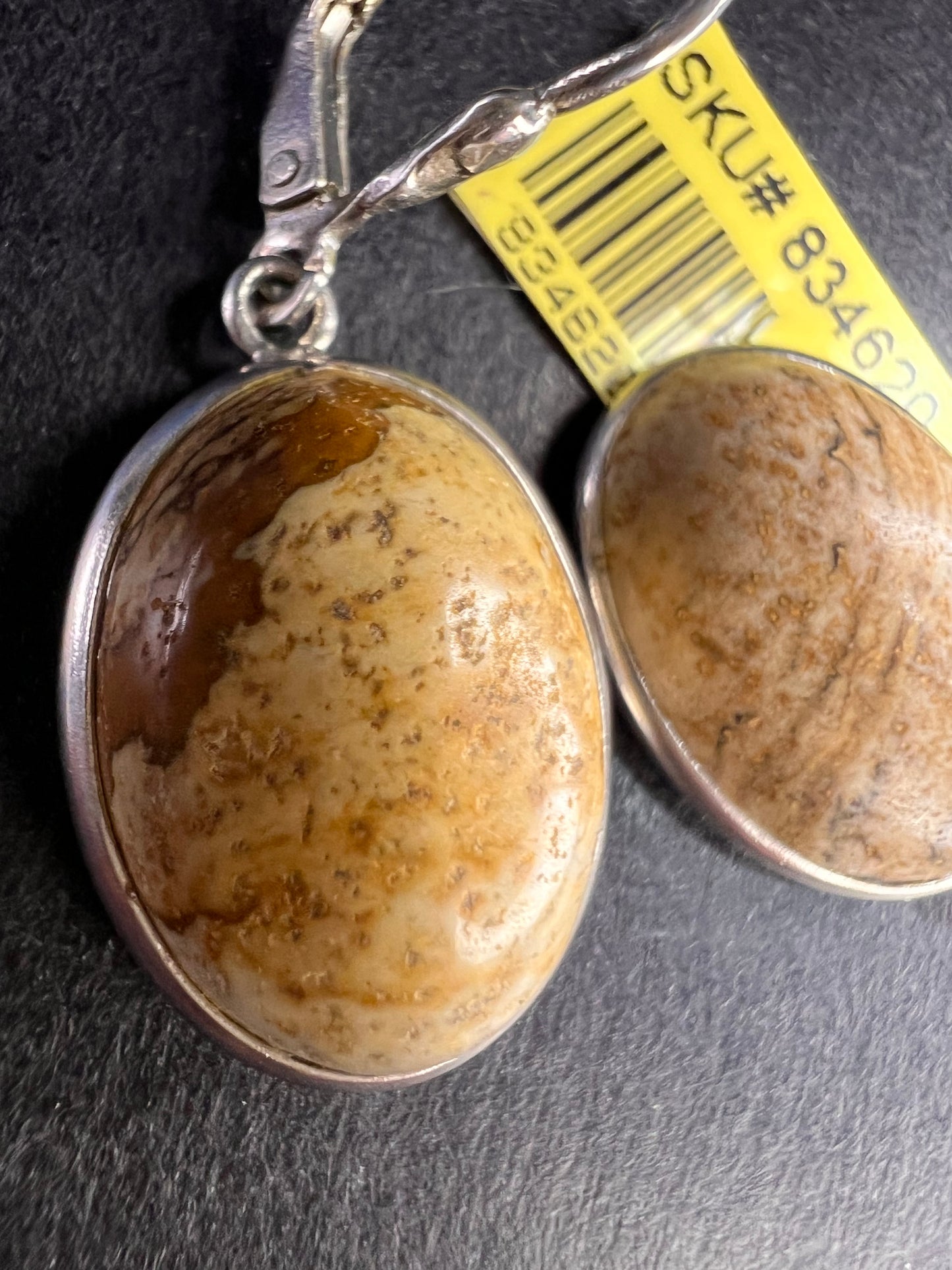 NEW picture jasper sterling silver lever back earrings