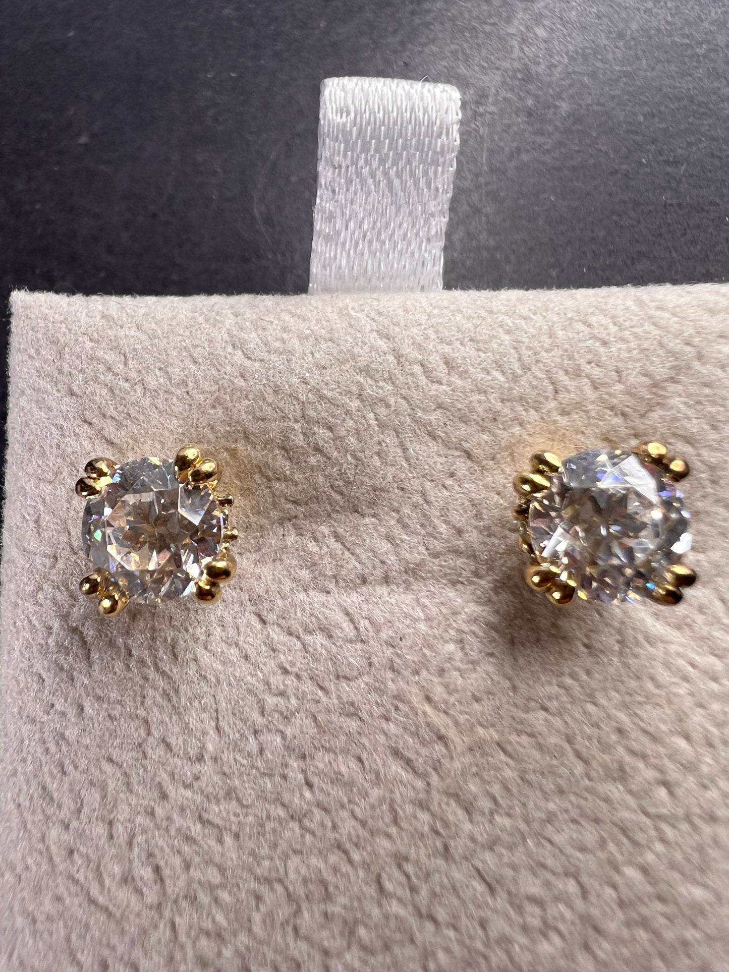 CZ stud earrings in gold over sterling silver