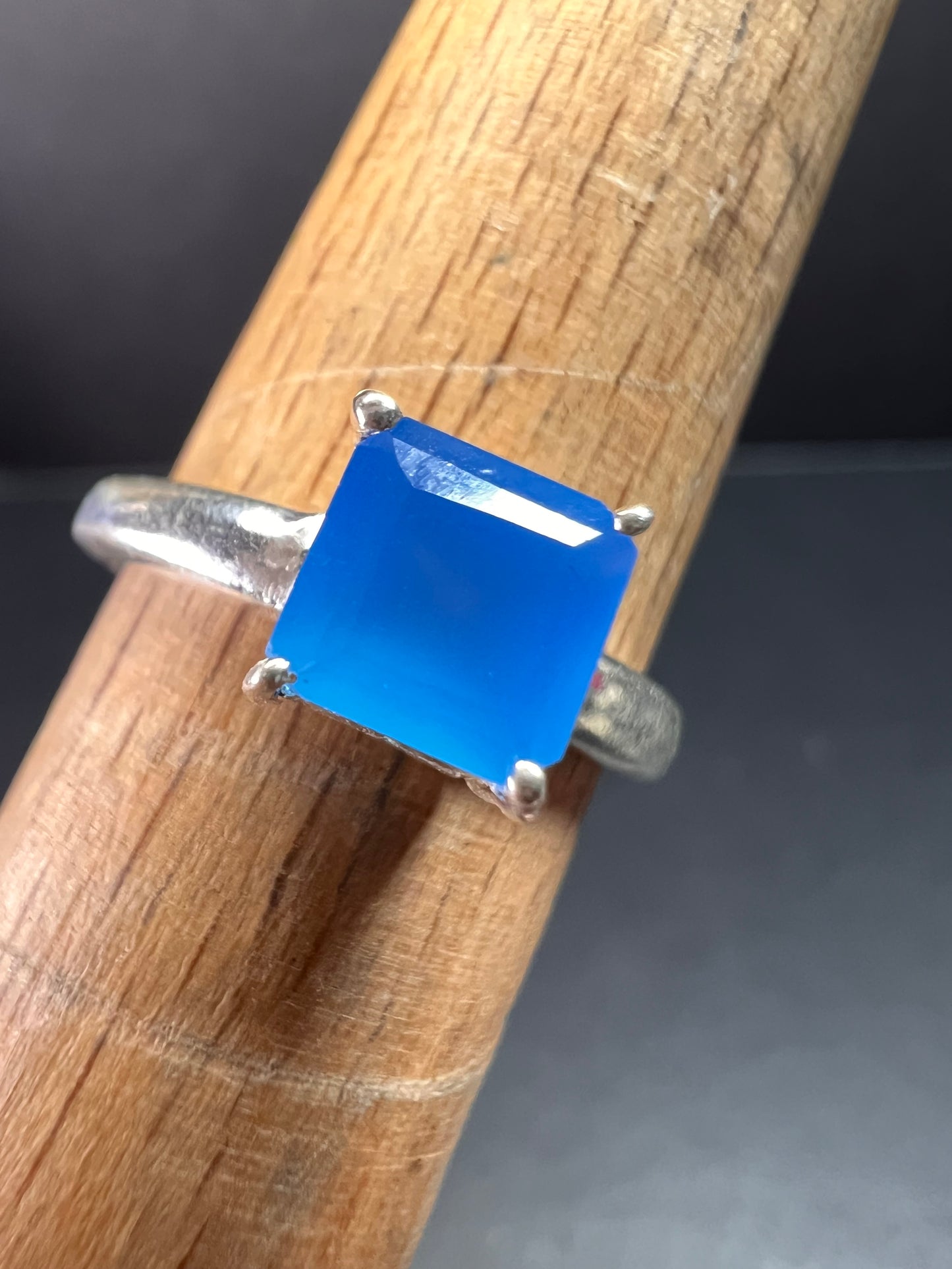 Square cut blue chalcedony sterling silver ring size 6
