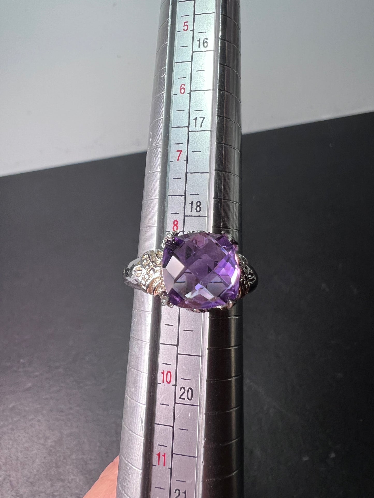 Amethyst cathedral crown setting sterling silver solitaire ring size 9