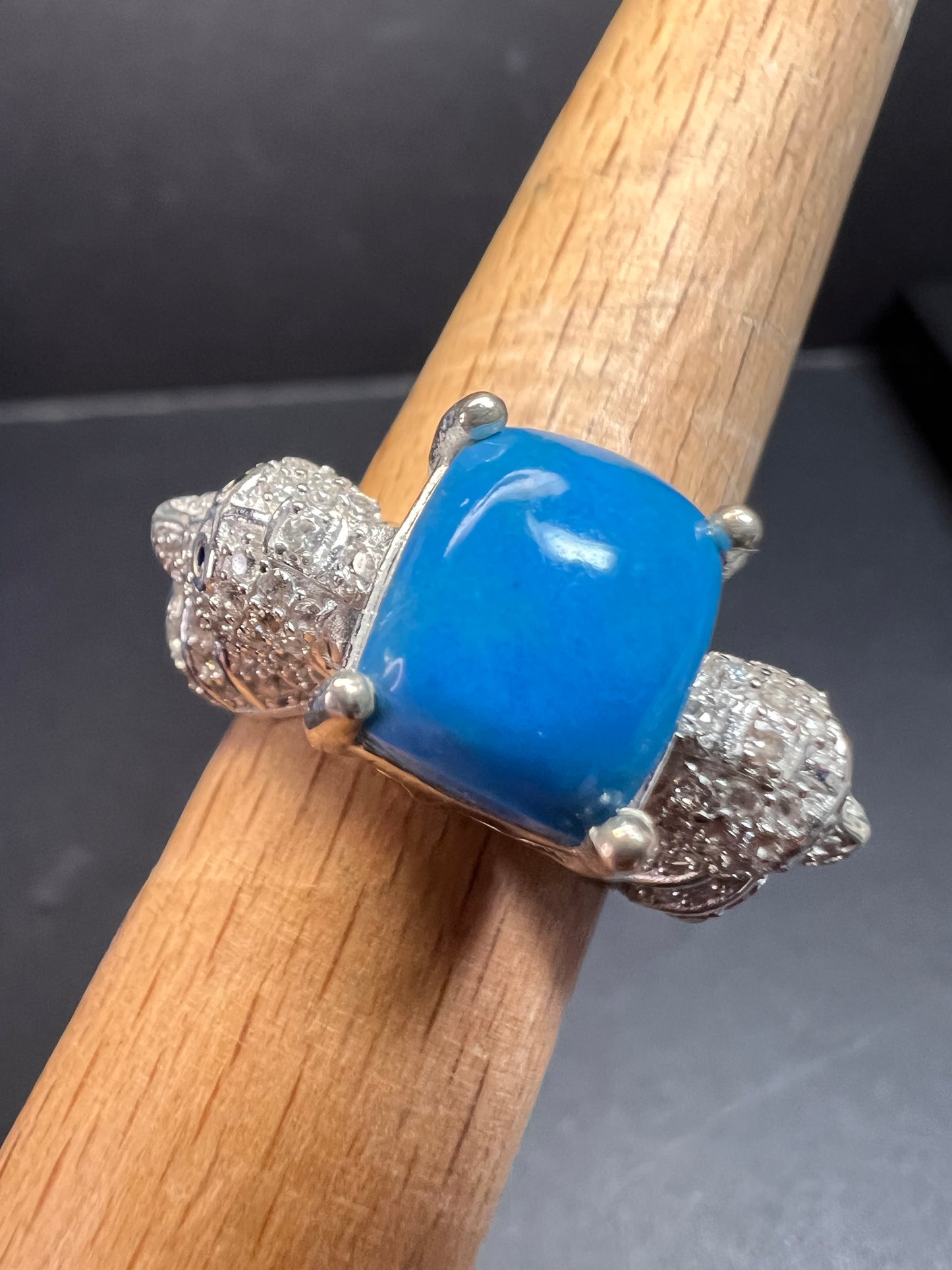 NEW Ceruleite and zircon seahorse ring in sterling silver size 8