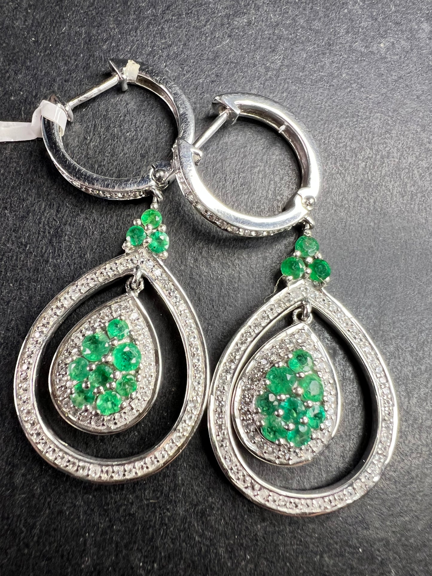 New Natural Emerald & 3.05ct Diamond 925 Silver Drop Earrings
