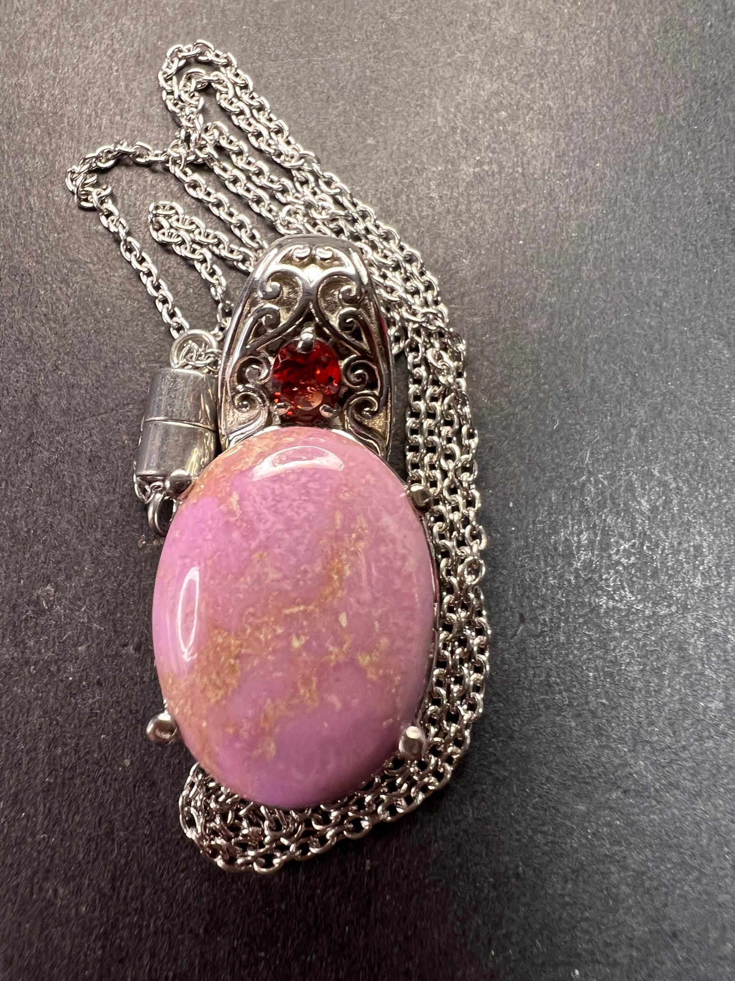 NEW Phosphosiderite and garnet stainless steel pendant 20 inch necklace