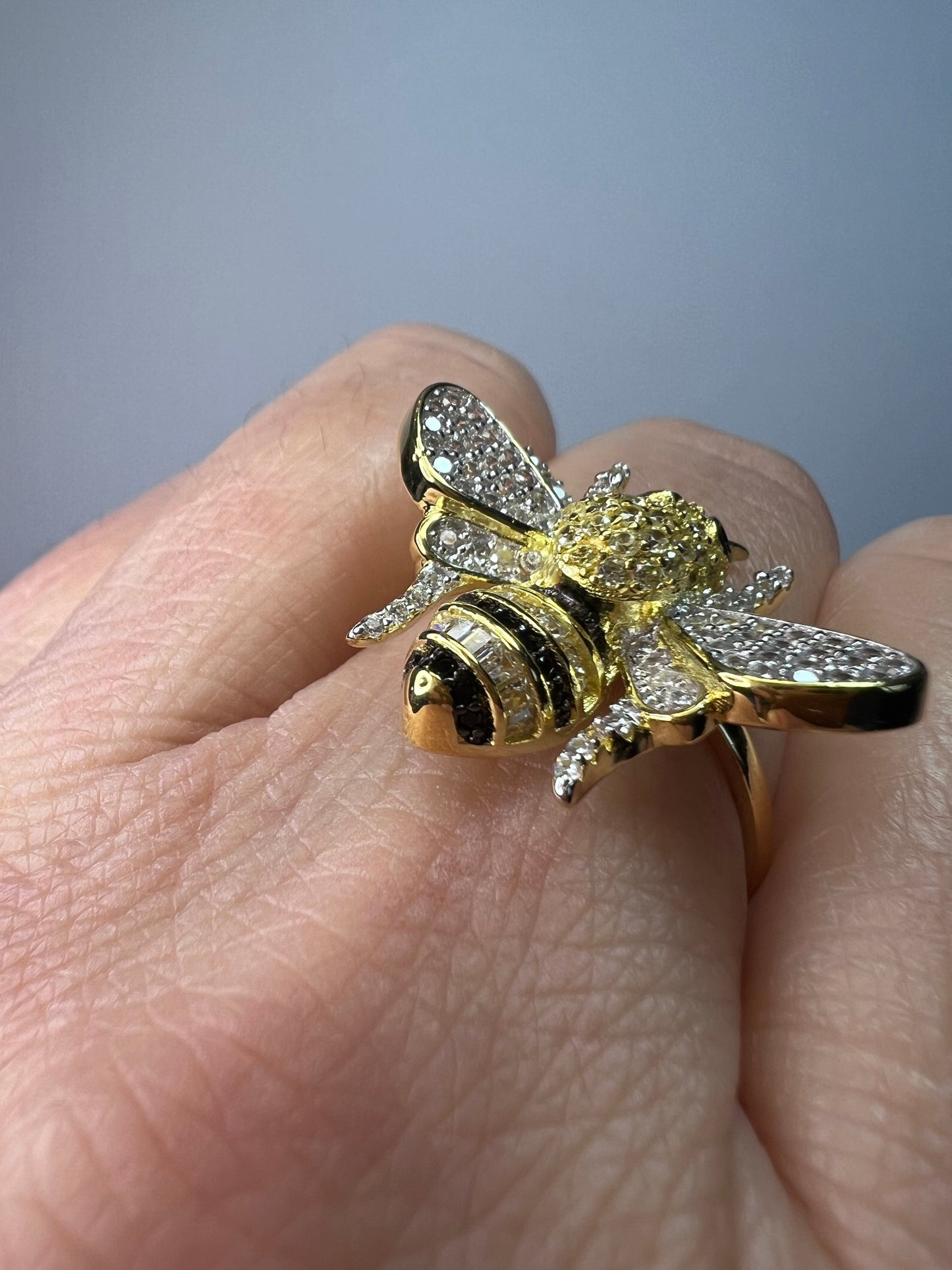 Bumblebee gold over sterling silver CZ ring size 9