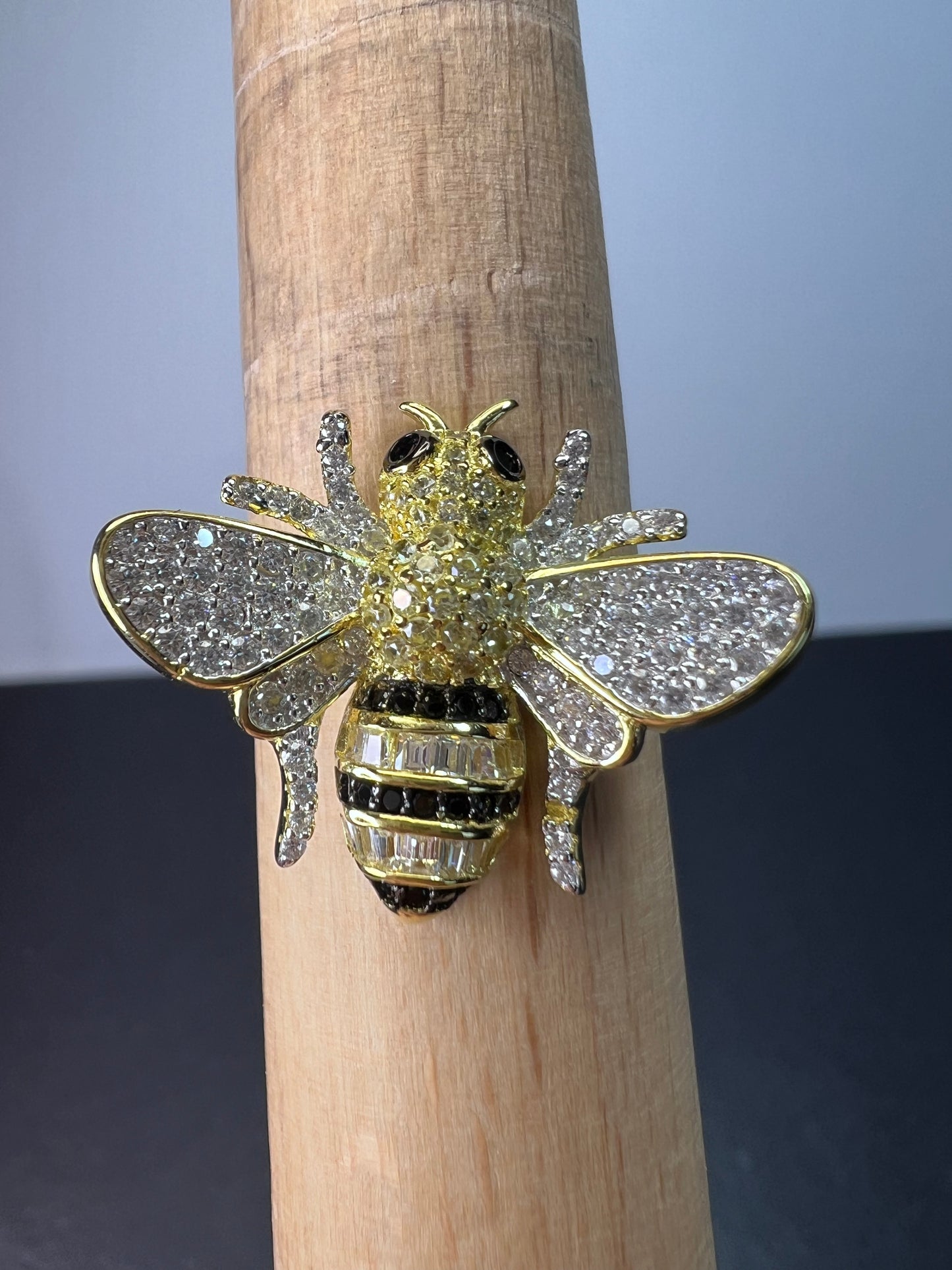 Bumblebee gold over sterling silver CZ ring size 9