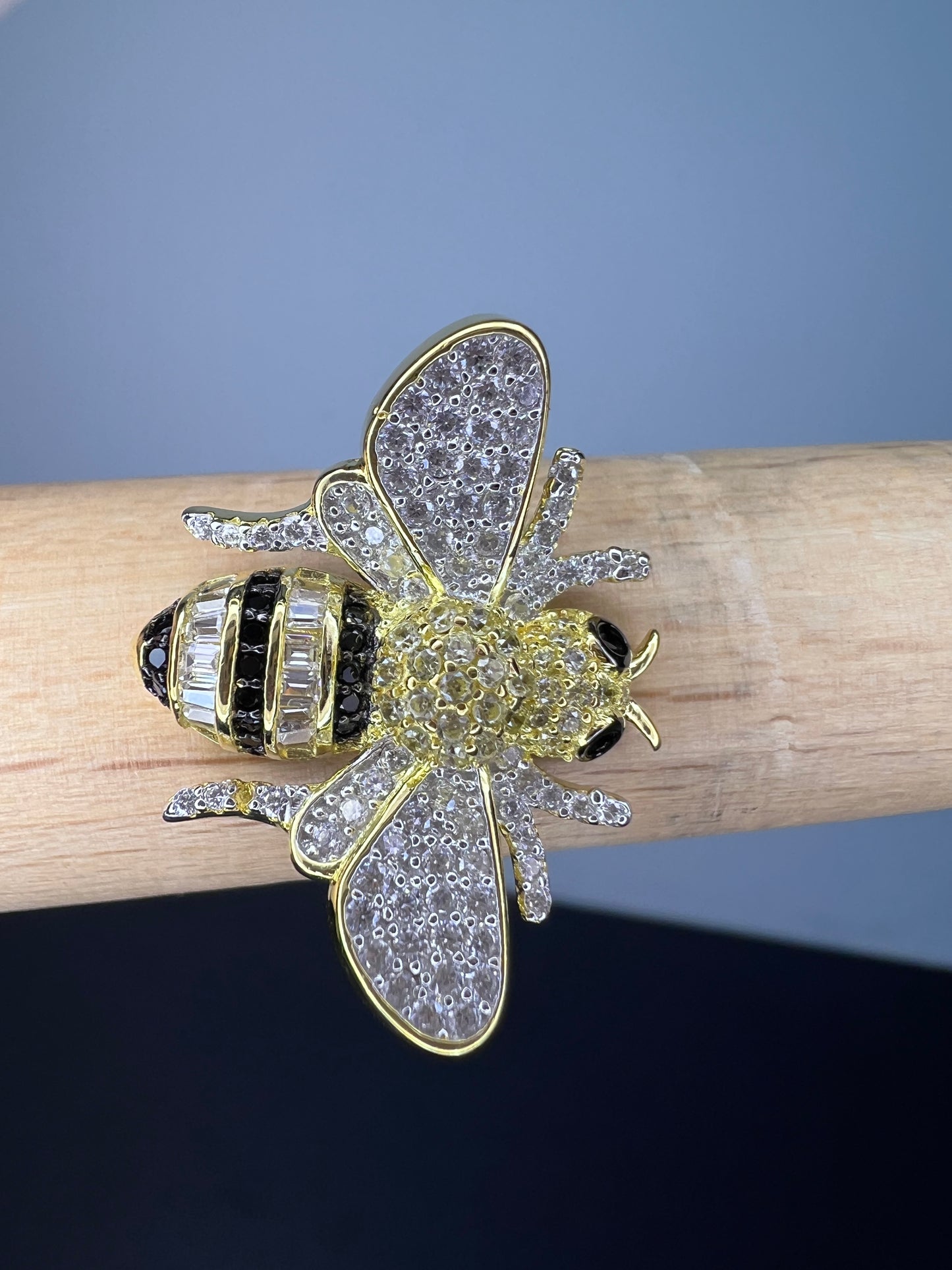 Bumblebee gold over sterling silver CZ ring size 9