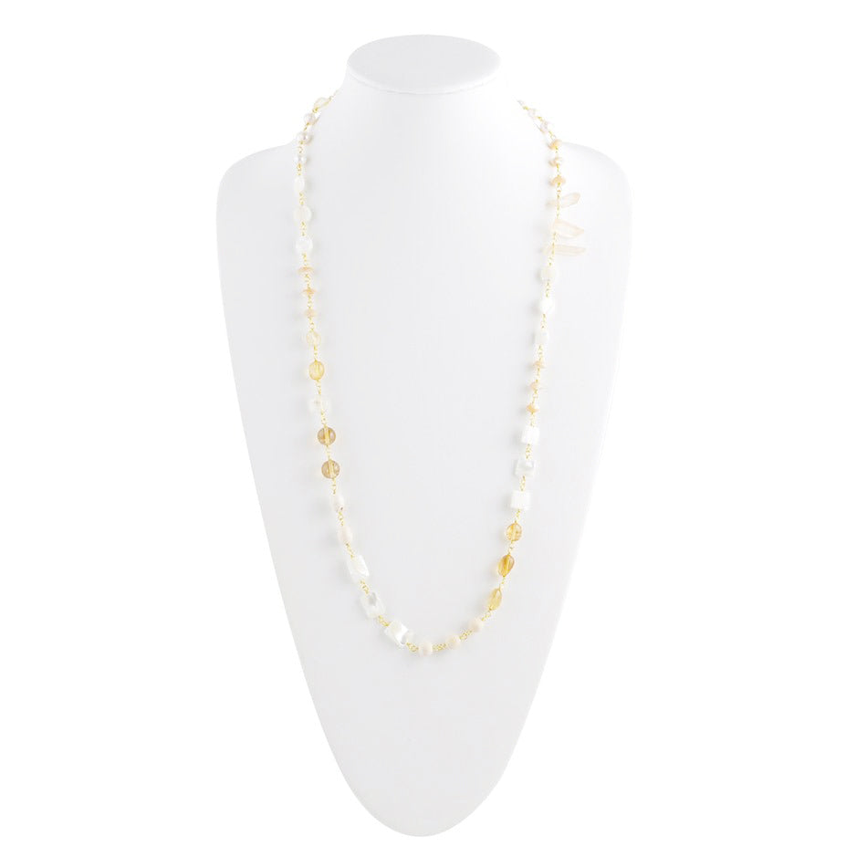 Barse Precious White Pearl and Crystal Necklace