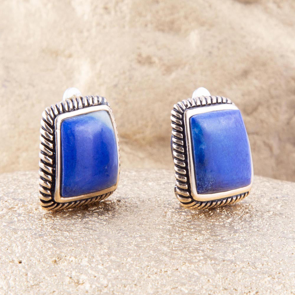 Barse Roped Blue Lapis Golden Clip Earrings