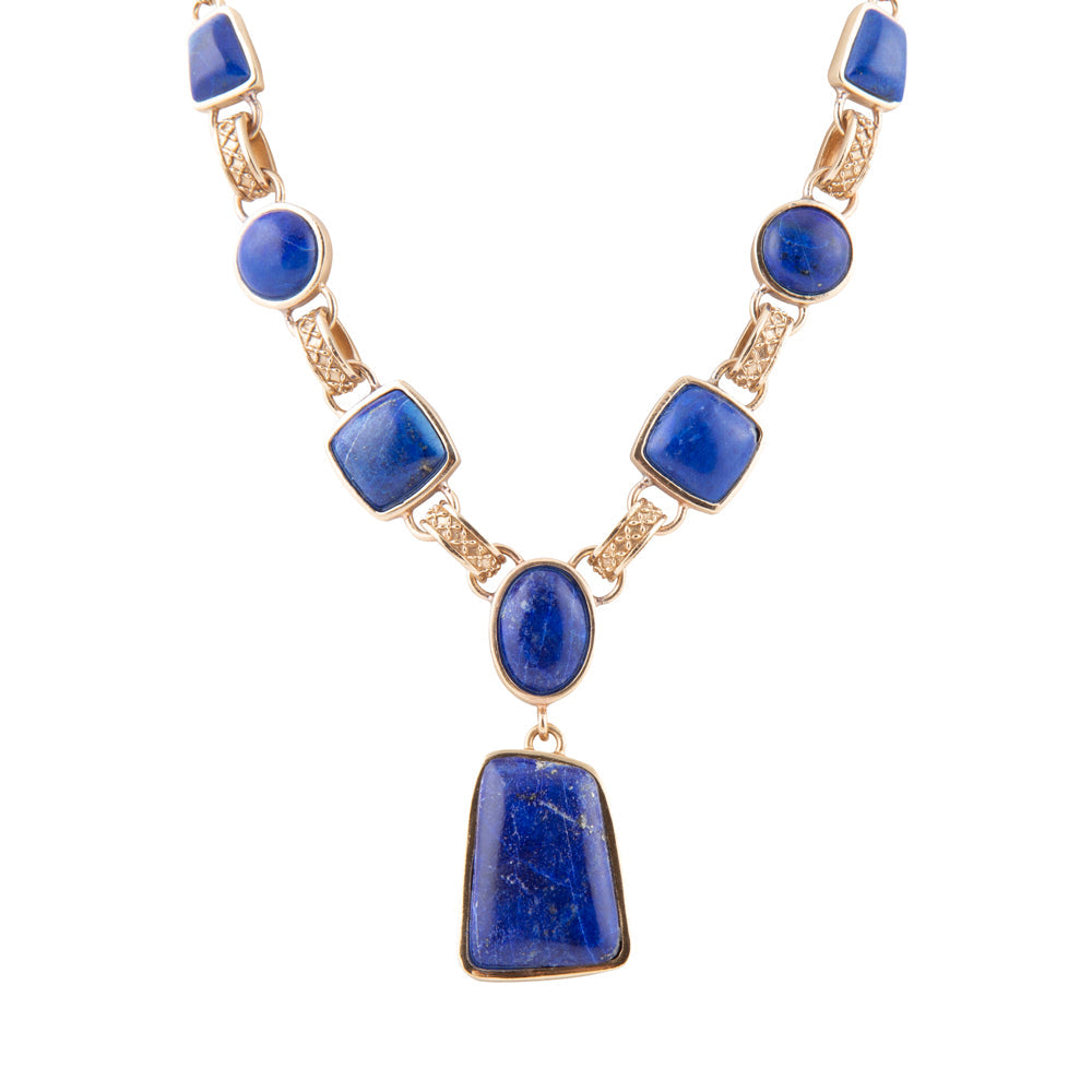 Barse Royal Blue Lapis Golden Pendant Necklace