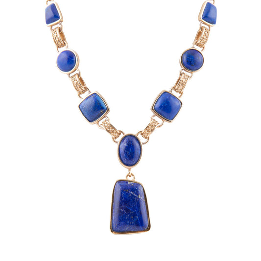 Barse Royal Blue Lapis Golden Pendant Necklace
