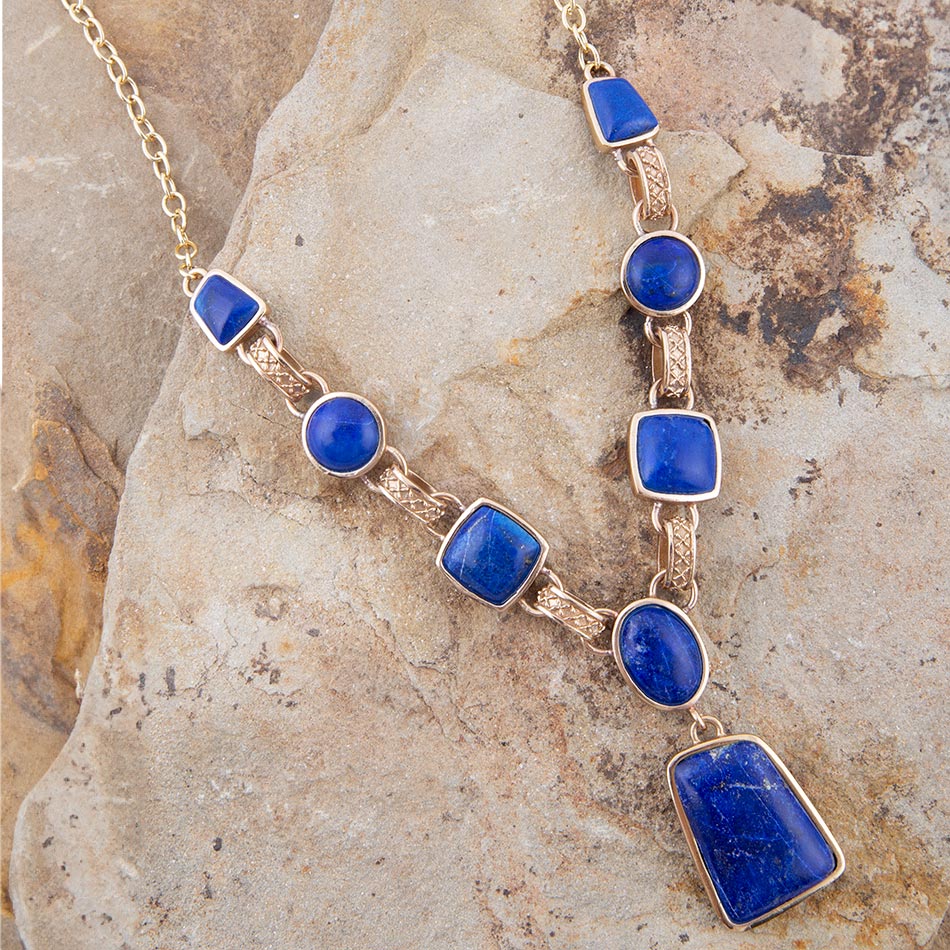 Barse Royal Blue Lapis Golden Pendant Necklace