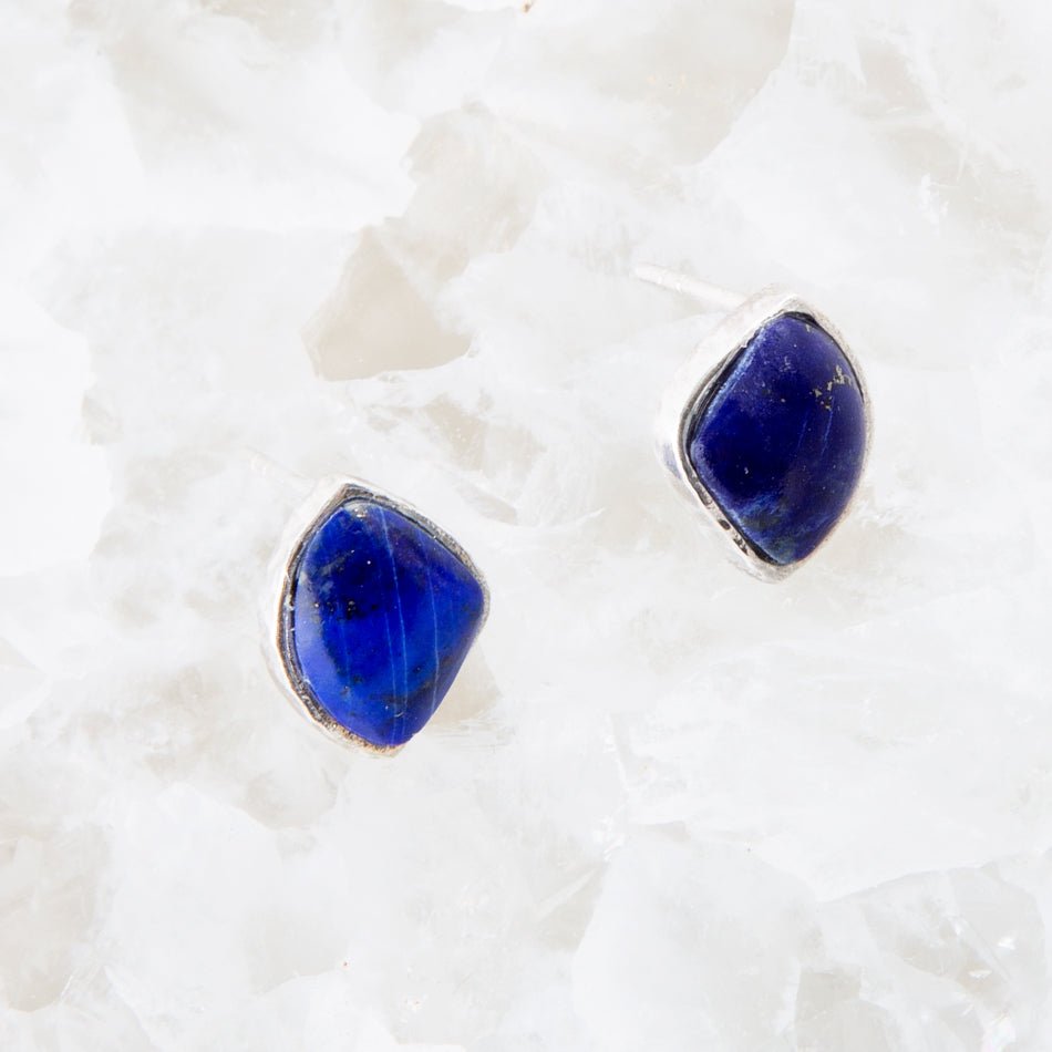 Barse Abstract Blue Lapis and Sterling Silver Post Earrings