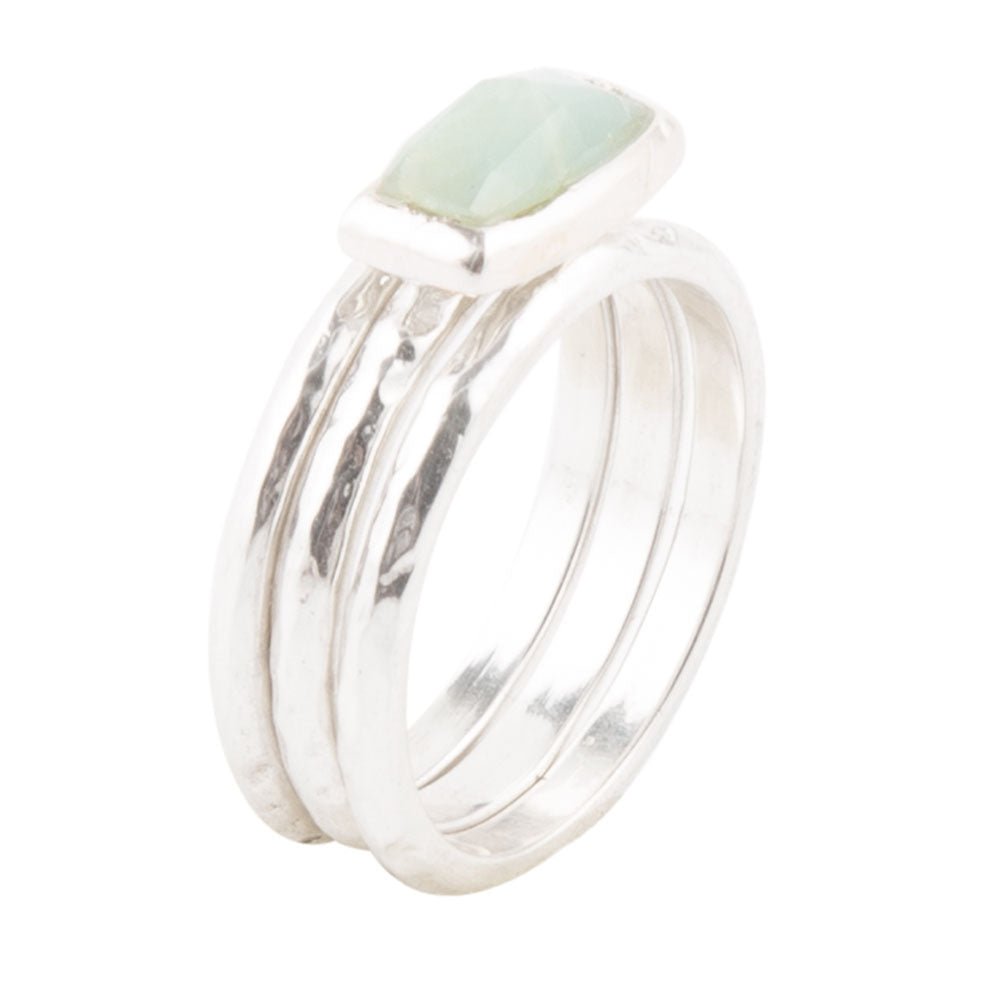 Blue Amazonite and Sterling Stacking Ring Set