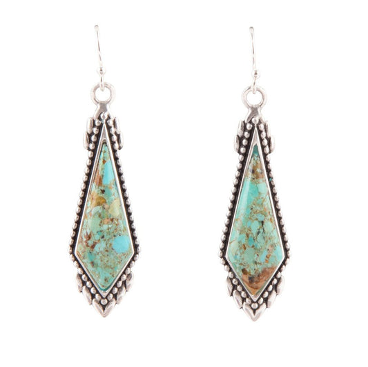 Anemone Long Diamond Genuine Turquoise and Sterling Silver Earrings