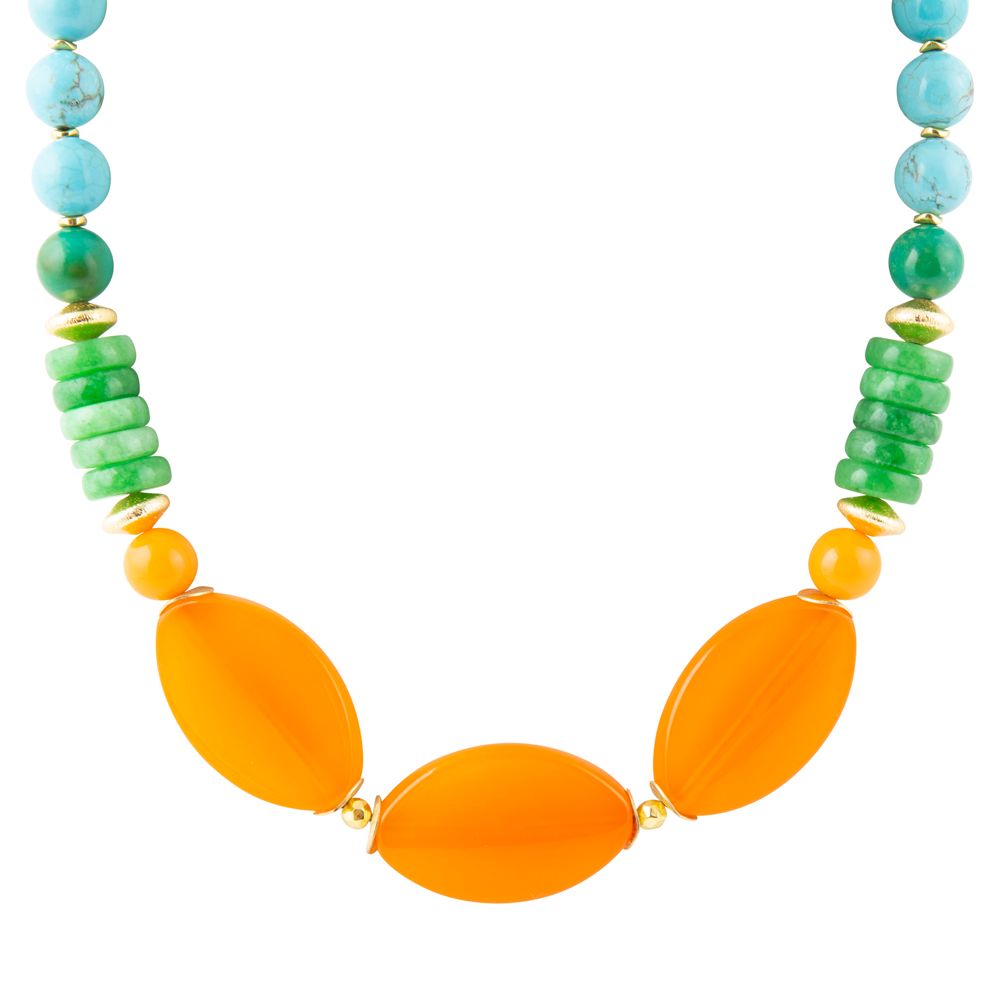 Barse Apricot Orange Agate Chunky Golden Statement Necklace