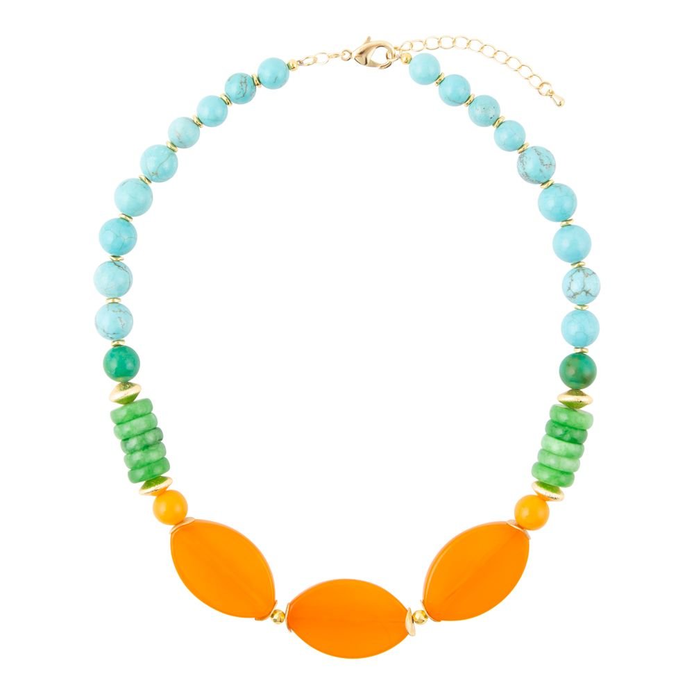 Barse Apricot Orange Agate Chunky Golden Statement Necklace