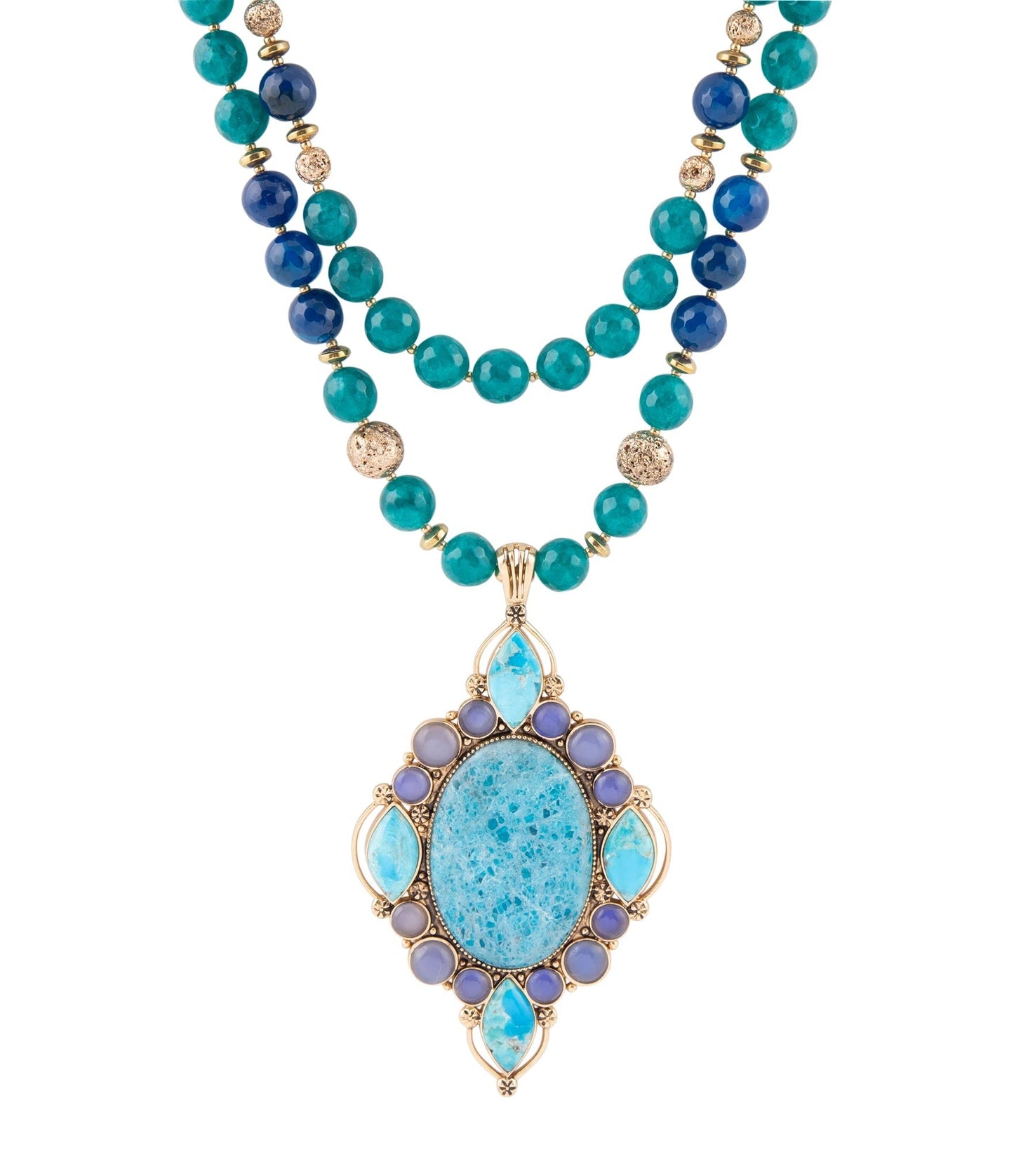 Barse Argo Blue Apatite and Golden Bronze Pendant Necklace