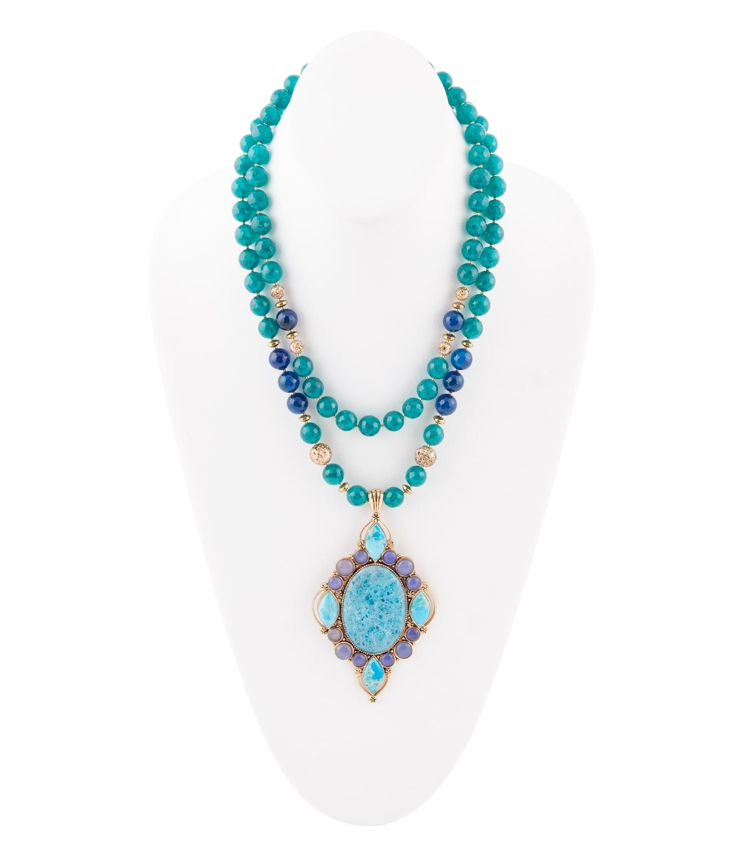 Barse Argo Blue Apatite and Golden Bronze Pendant Necklace