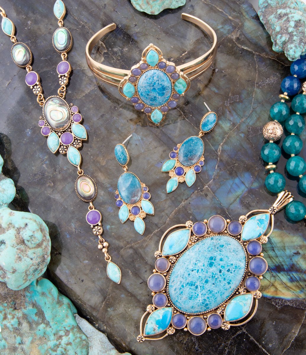 Barse Argo Blue Apatite and Golden Bronze Pendant Necklace