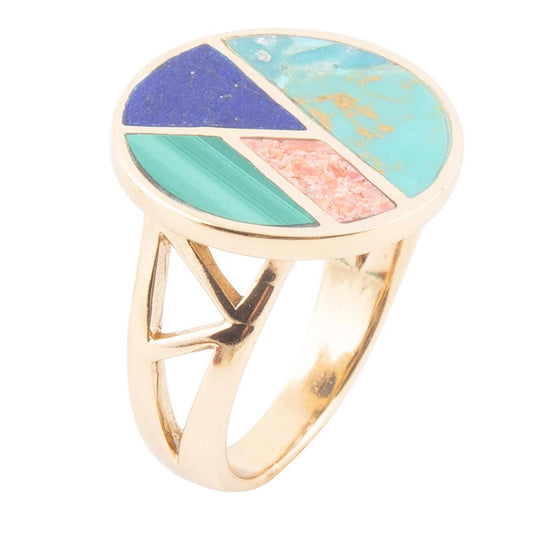 Barse Art Deco Colorful Inlay Golden Ring