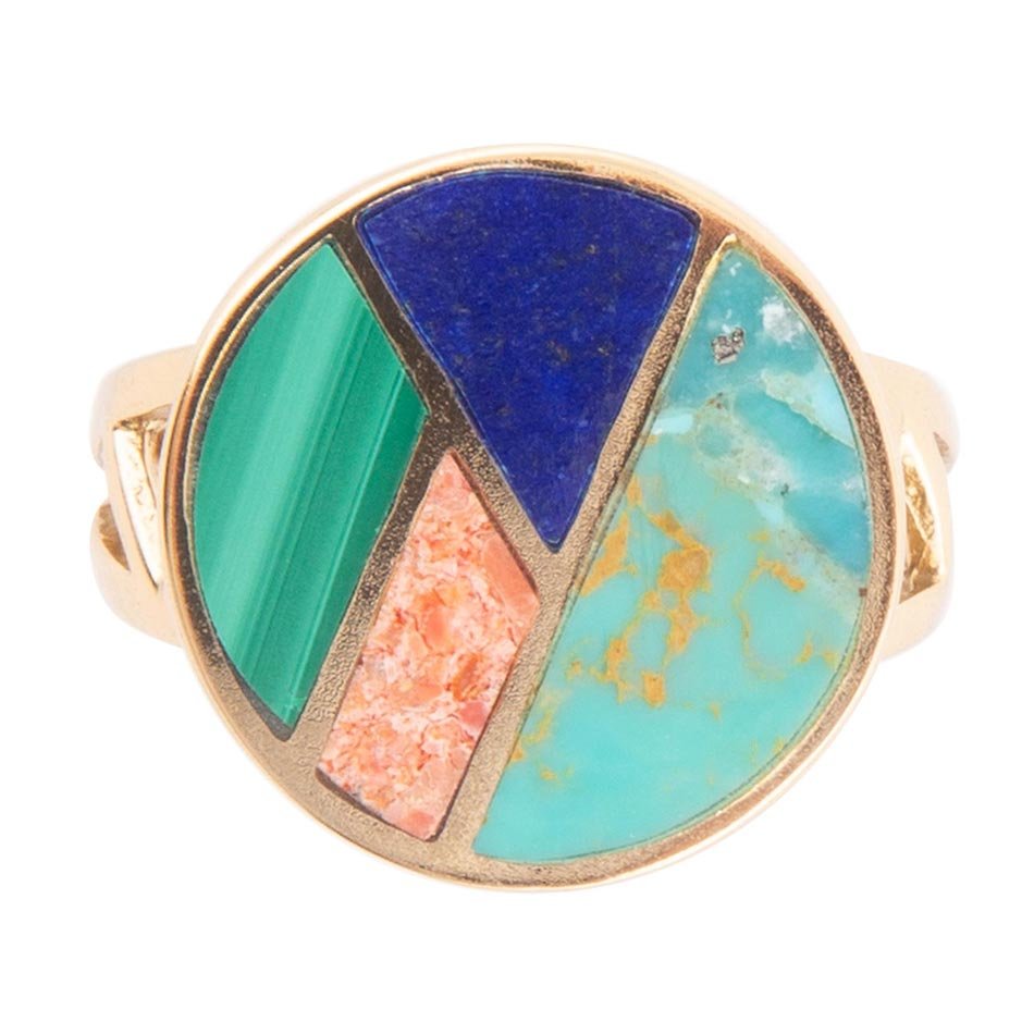 Barse Art Deco Colorful Inlay Golden Ring