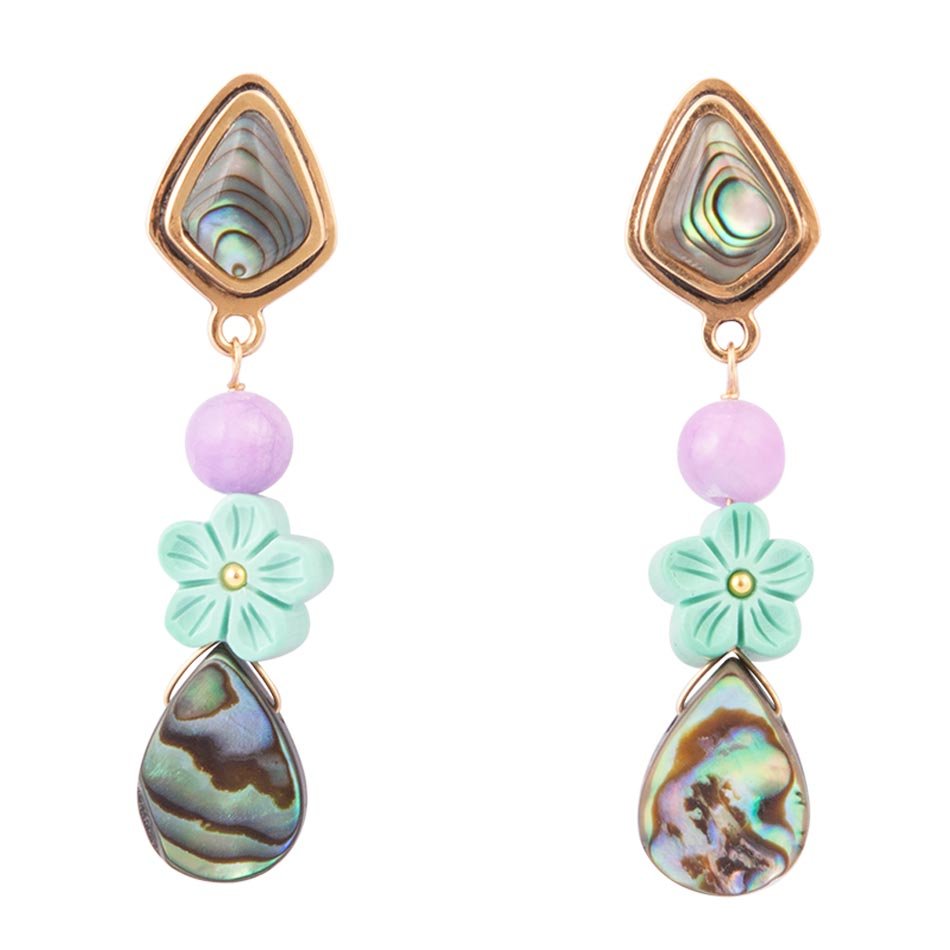 Aruba Blue Abalone Post Golden Drop Earrings