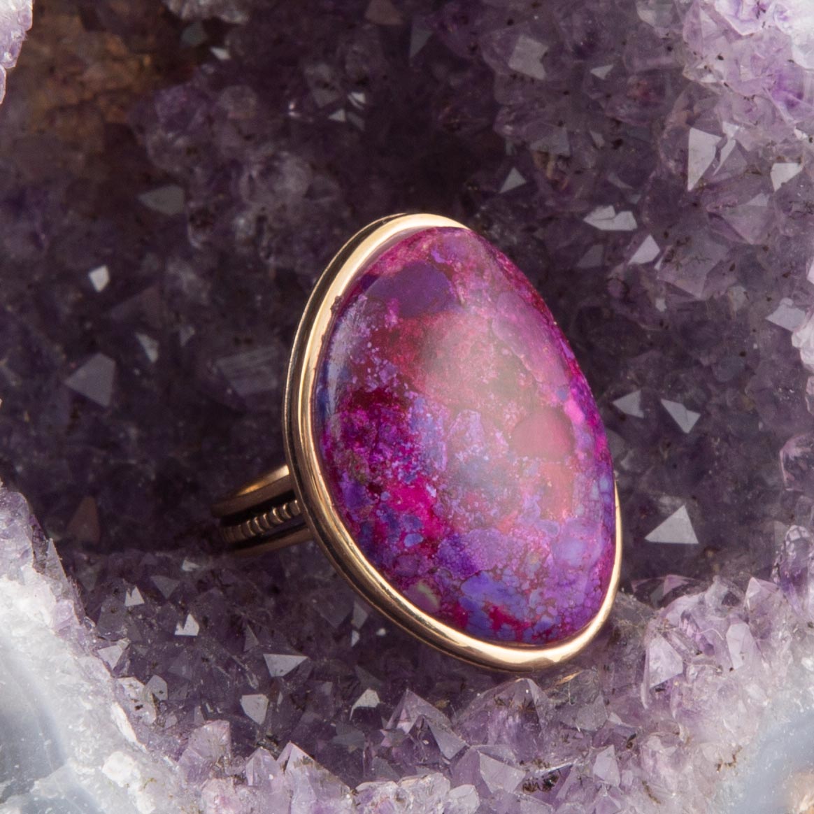 Barse Aruba Purple Turquoise Golden Statement Ring