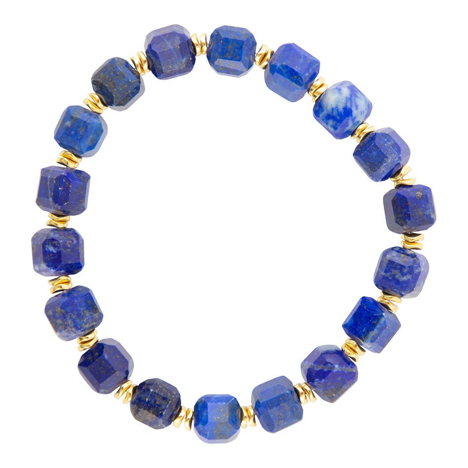 Barse Azul Blue Cubed Lapis Golden Stretch Bracelet