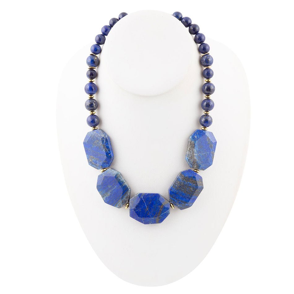 Barse Azul Blue Lapis Golden Statement Necklace