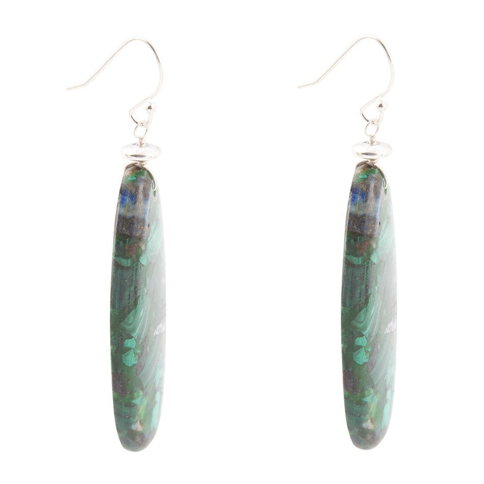 Barse Blue Green Azurite Matrix Statement Sterling Silver Drop Earrings