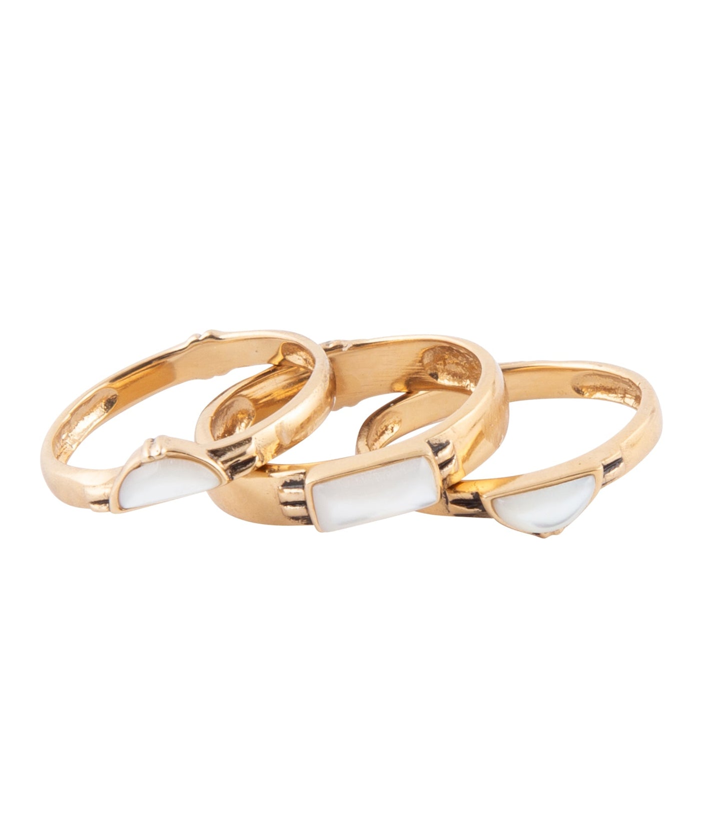 Barse Baguette White Mother of Pearl Golden Stack Ring Set