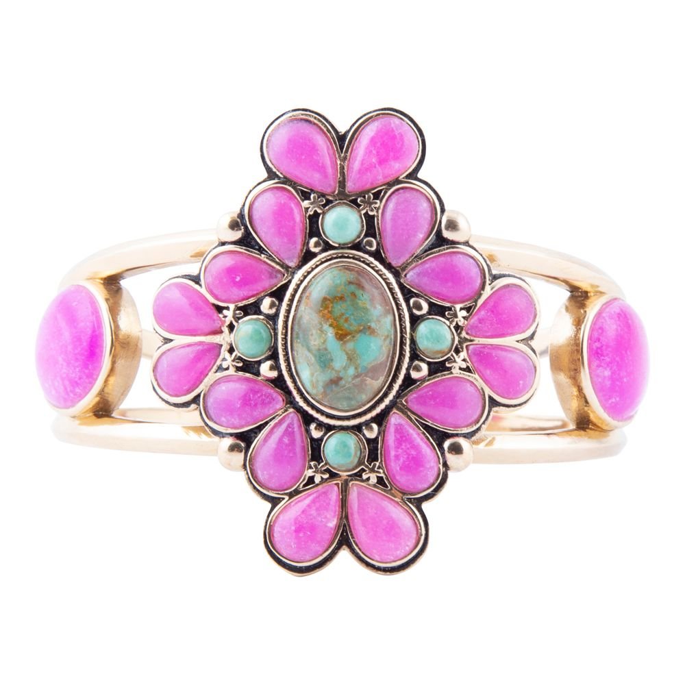 Barse Barcelona Pink Agate and Blue Turquoise Statement Cuff Bracelet