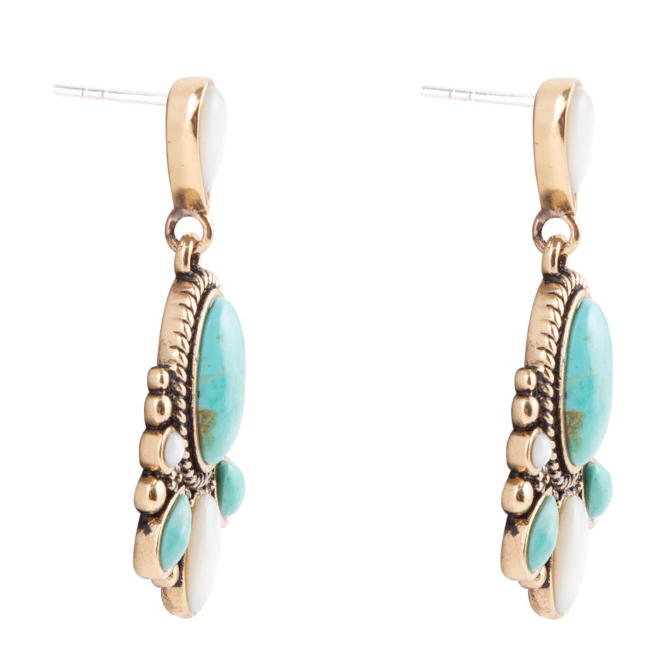 Barse Barcelona Turquoise and Mother of Pearl Post Drop Earrings