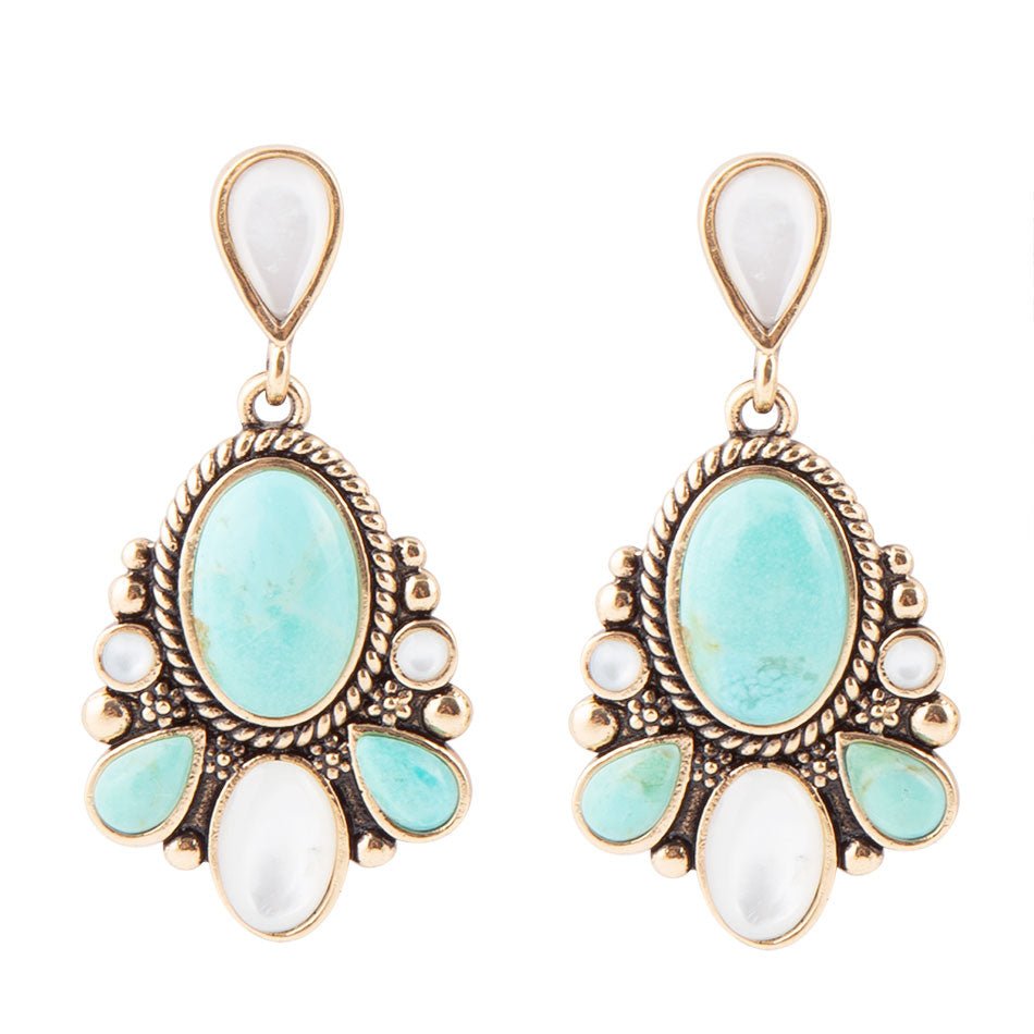 Barse Barcelona Turquoise and Mother of Pearl Post Drop Earrings