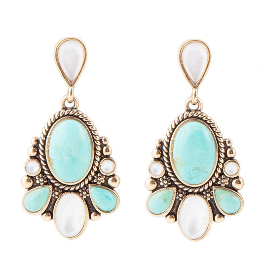 Barse Barcelona Turquoise and Mother of Pearl Post Drop Earrings