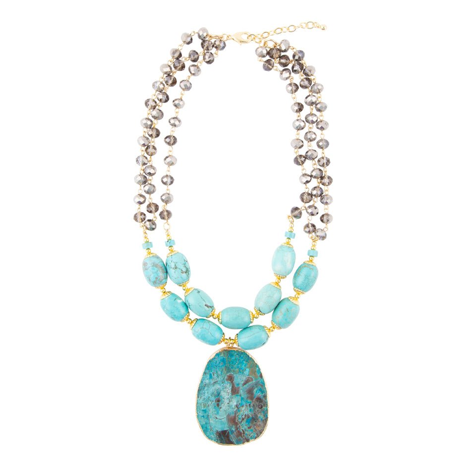 Barse Baron Blue Turquoise Magnesite Pendant Statement Necklace
