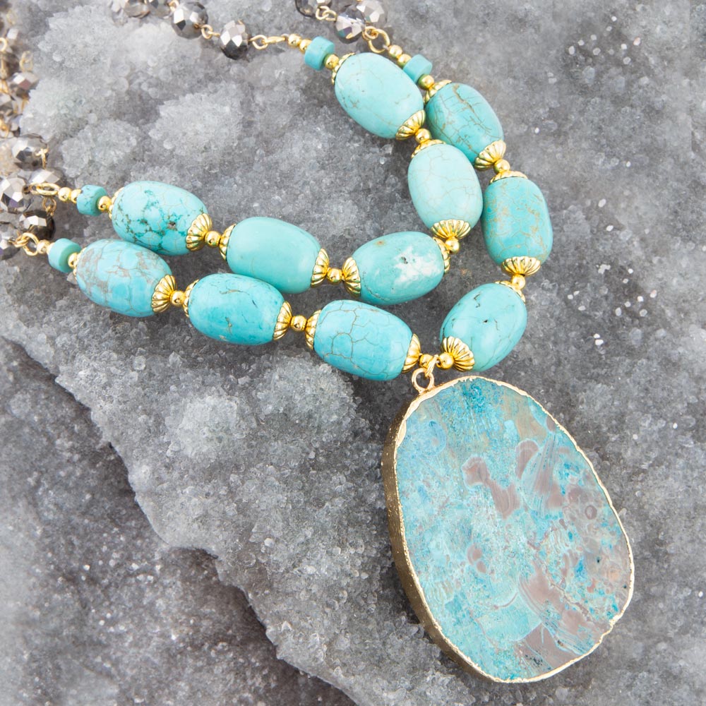 Barse Baron Blue Turquoise Magnesite Pendant Statement Necklace