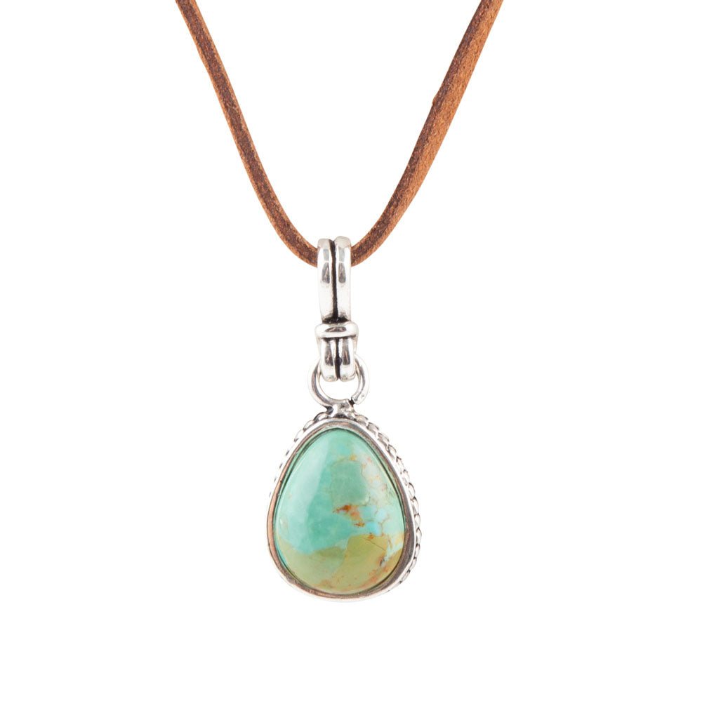 Barse Basic Turquoise and Sterling Silver Pendant Leather Necklace