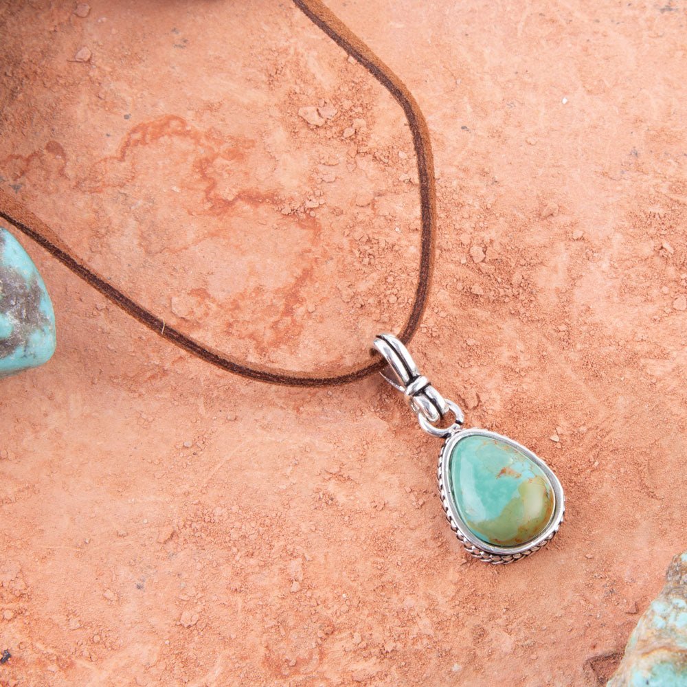 Barse Basic Turquoise and Sterling Silver Pendant Leather Necklace