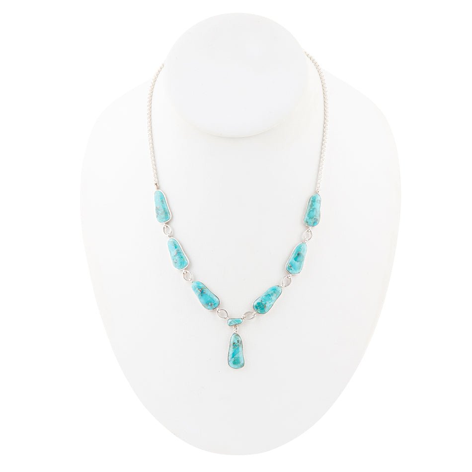 Barse Biwa Blue Turquoise and Sterling Silver Link Necklace