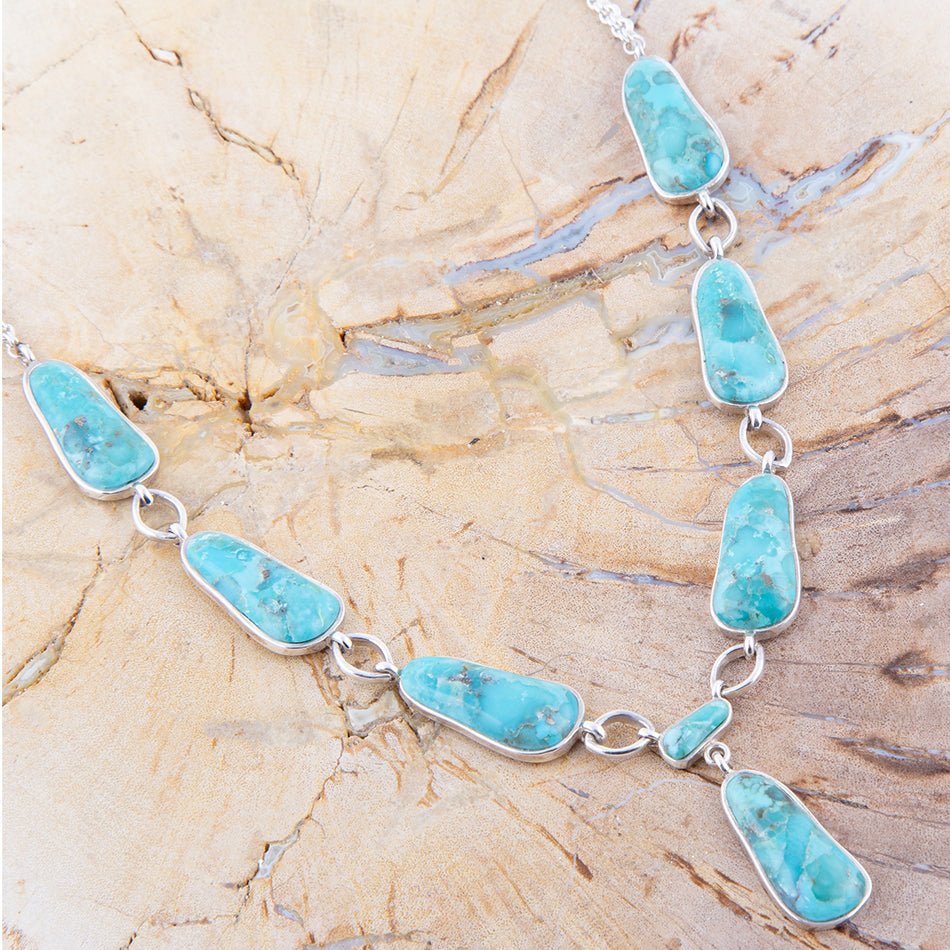 Barse Biwa Blue Turquoise and Sterling Silver Link Necklace