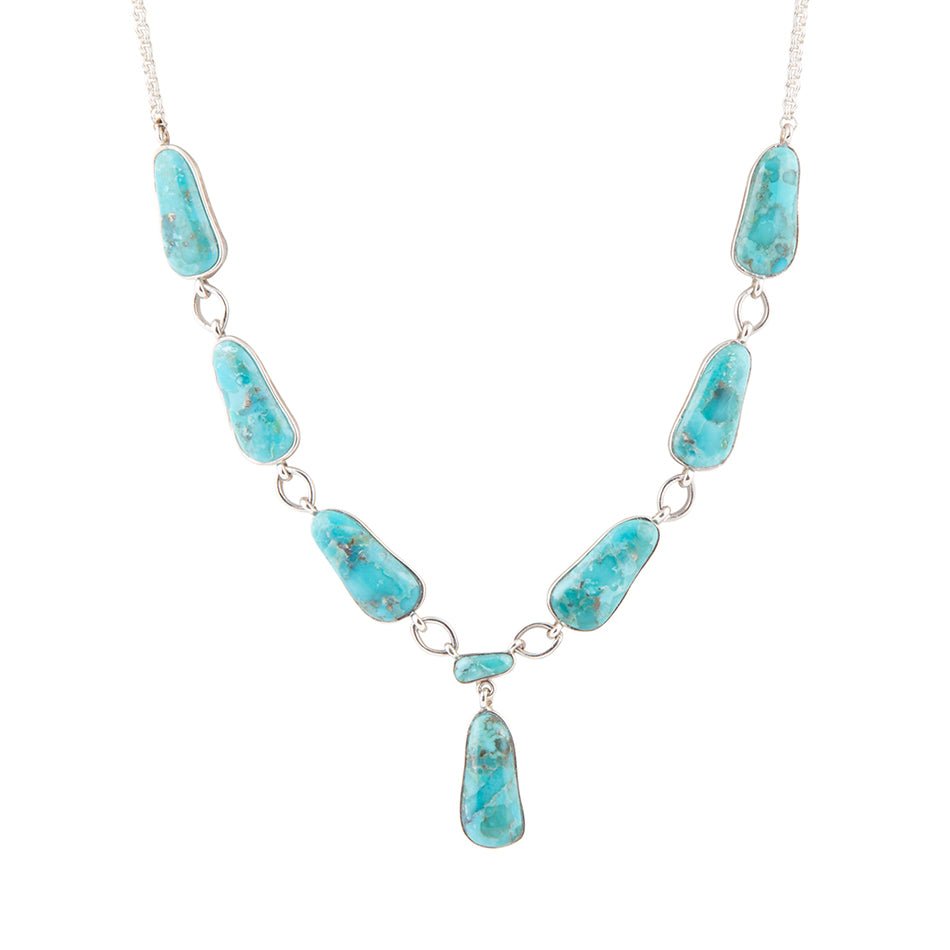Barse Biwa Blue Turquoise and Sterling Silver Link Necklace