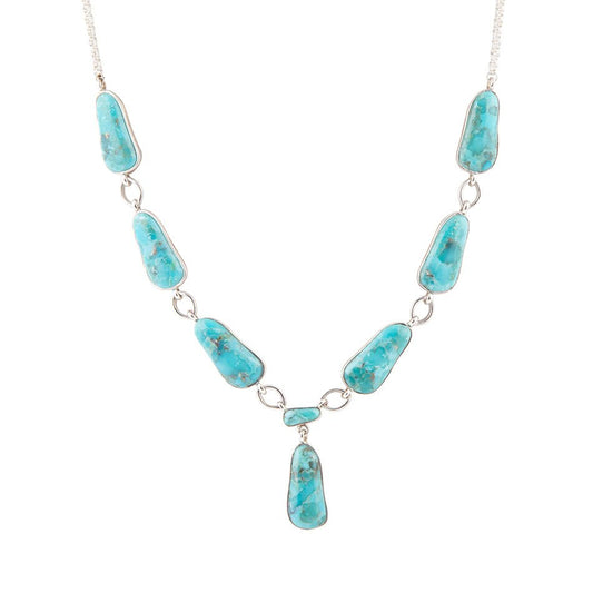 Barse Biwa Blue Turquoise and Sterling Silver Link Necklace