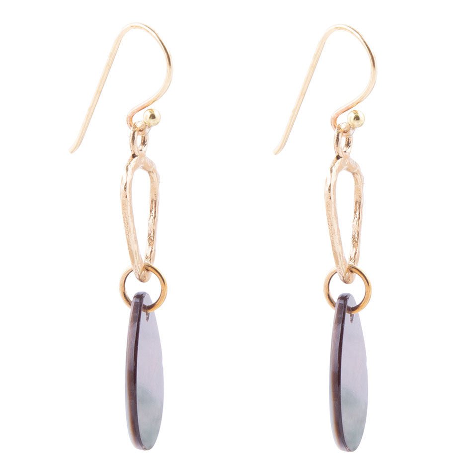 Barse Black Mother of Pearl and Bronze Drop Earrings