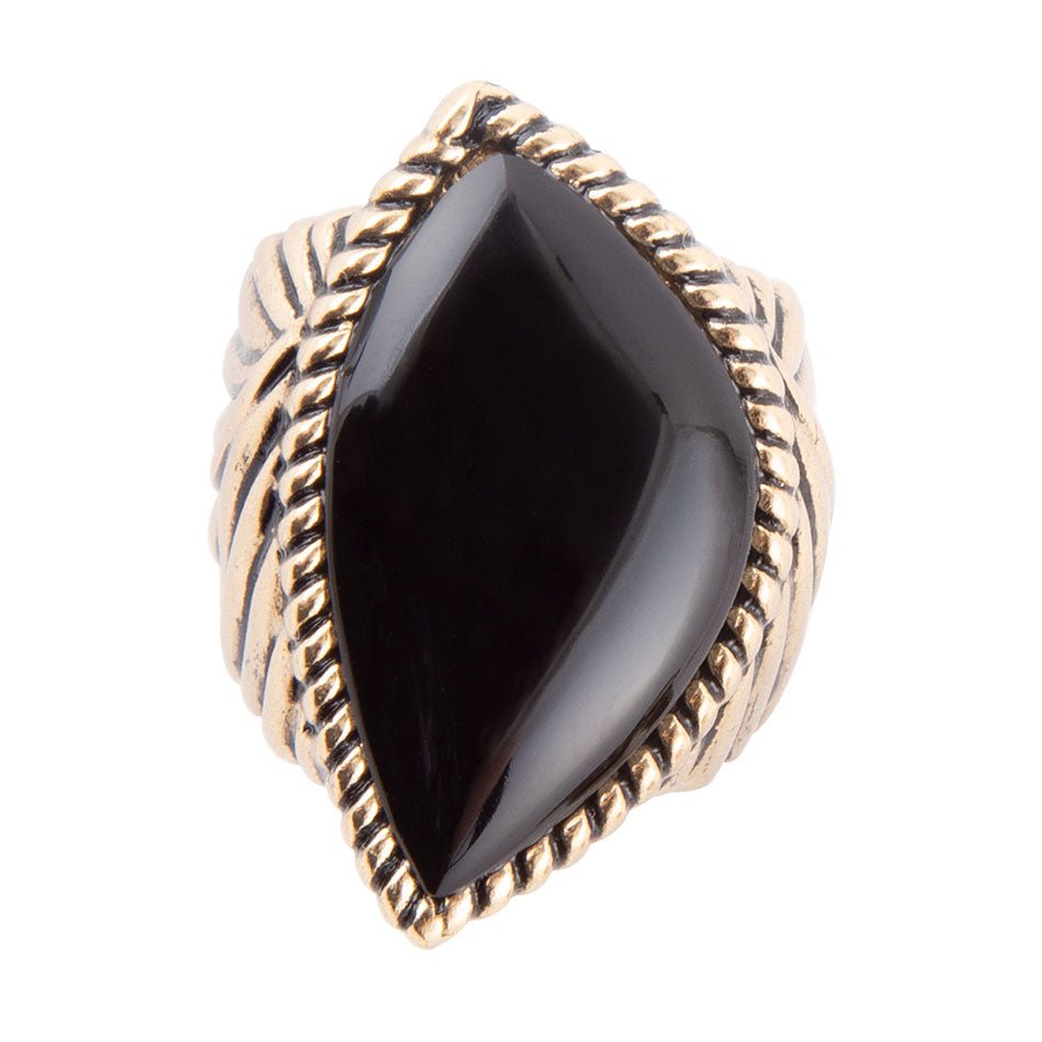 Barse Black Onyx Golden Statement Rings