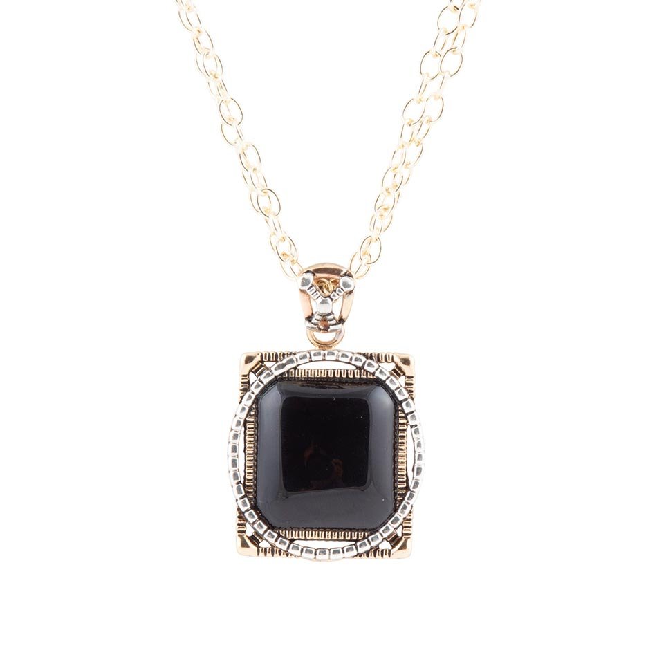 Black Onyx Mixed Metal Pendant Necklace