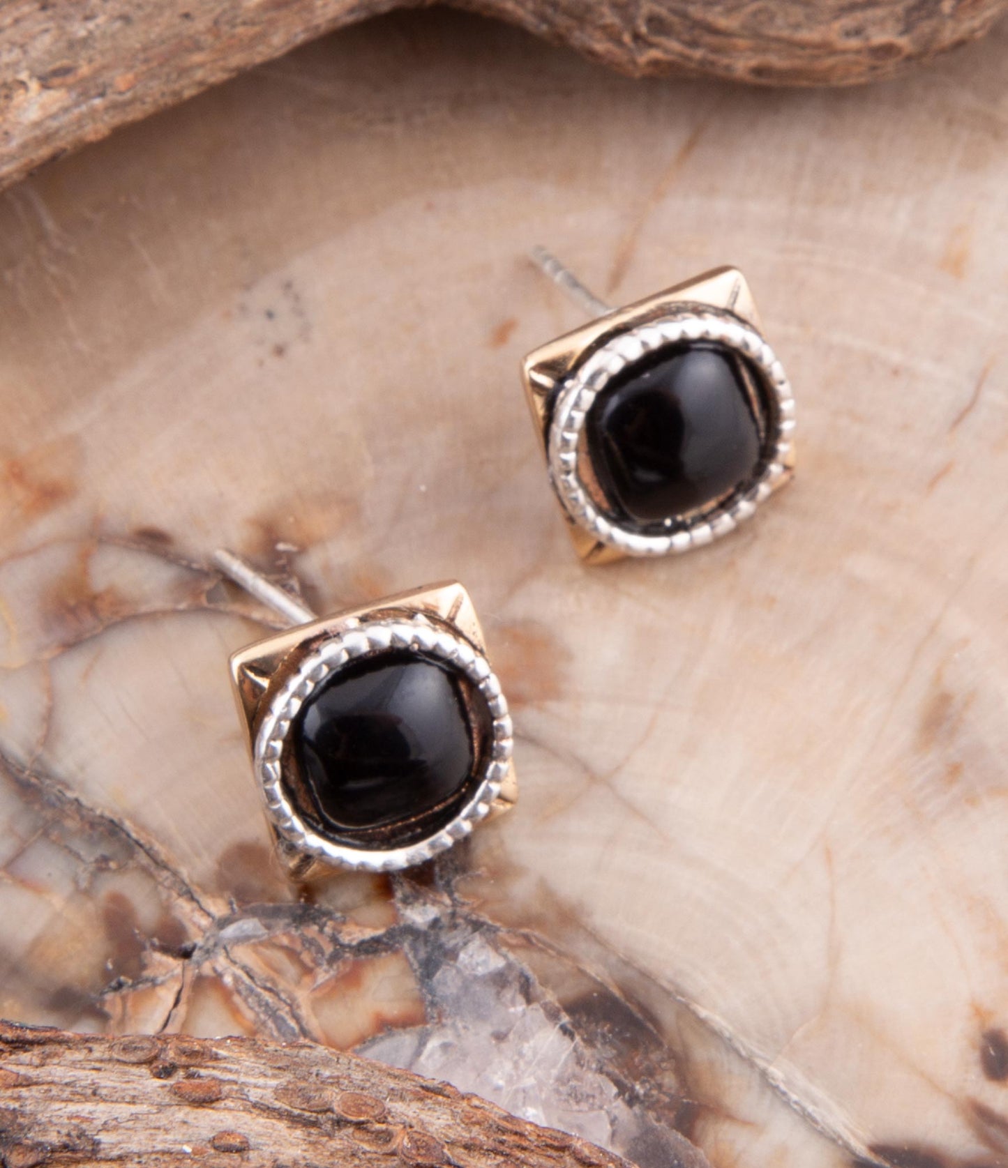 Barse Black Onyx Mixed Metal Post Earrings